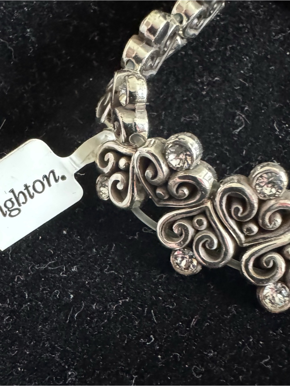 Brighton Silver Floral Scrolling Heart Bracelet with Crystal  Accents - Stretch - Picture 2 of 7